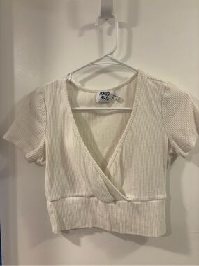 Princess Polly Ivory Ribbed Wrap Crop Top